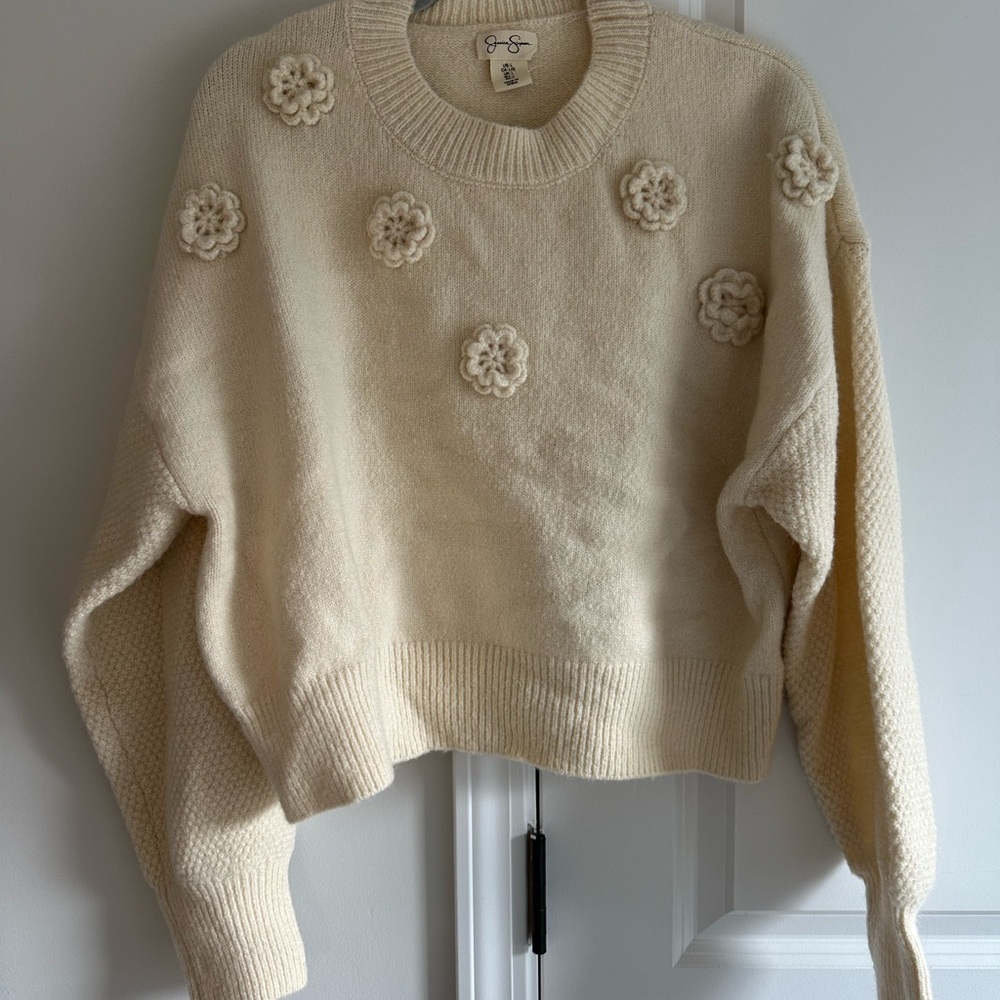 Jessica Simpson Cream Floral Knit Sweater